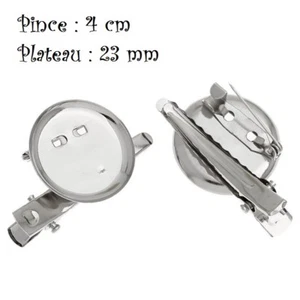 Lot (2 à 10) SUPPORT BROCHE PLATEAU * 23 mm * et PINCE CHEVEUX * 4 cm * ARGENTÉ - Picture 1 of 1