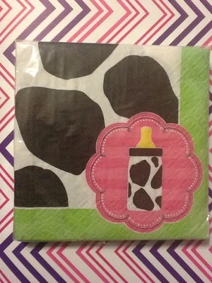 Moo La La Baby Girl Cow Bottle Beverage Pink Napkins 3-ply 16ct. Shower - Image 1 of 2