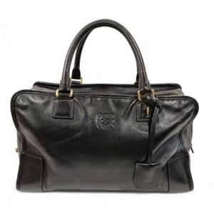 LOEWE Amazona 36 Hand Bag Leather Balck Anagram Purse Boston Bag Gold Used - Picture 1 of 10