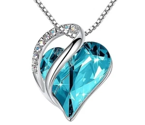 Birthstone Crystal Heart Shape Pendants Stainless Steel Necklace Jewelry Gift - Picture 1 of 5