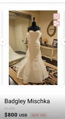 badgley mischka wedding dress with veil belt sparkle straps trumpet mermaid - Image 1 of 4