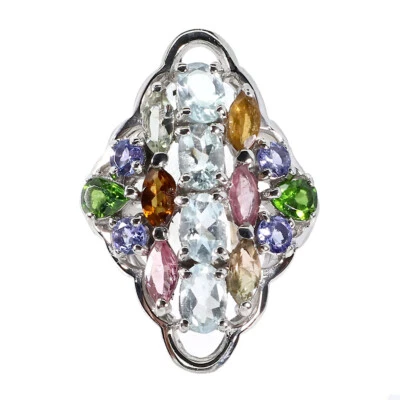 925 Anello Argento Sterling Ovale Acquamarina Tormalina Gemma Gioielli Misura 7 - Immagine 1 di 4