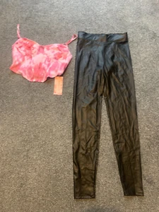WOMENS OUTFIT COORD SET LEATHER LOOK LEGGINGS TOP BERSHKA 8. - Picture 1 of 2