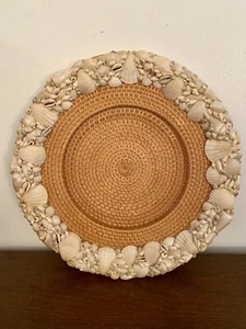 ( 15”w x 1.5”h ) Pottery Barn Sea Shell Rimmed Rattan Charger Beach Hand Woven - Picture 1 of 6
