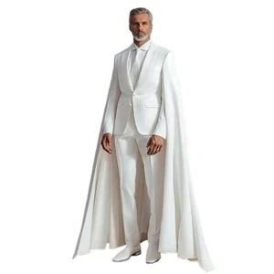 Men's Fashion Suits 3 Pieces Slim Fit Jacket+Pant+Long Wraps for Wedding Party - Picture 1 of 19