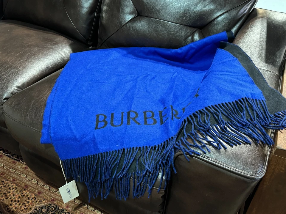 $1450 NWT BURBERRY PRORSUM Blue Luxurious Reversible Pure Cashmere Scarf Shawl - Image 1 of 4