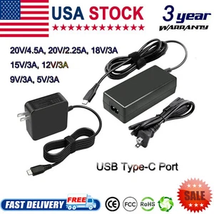 USB-C Type-C AC 90W Universal Adapter PD Power Supply Laptop Charger Cable Cord - Picture 1 of 26