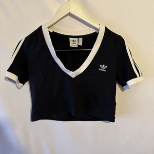 Adidas Women’s Black Short Sleeve Crop Top Size 10 - Picture 1 of 3