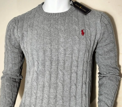 LAUREN RALPH LAUREN Ralph Lauren Men's Polo Cable Knit Jumper Crew Neck Sweater Jumper Dark Grey
