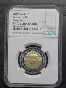 2019 Tokelau Year of the Pig Commemorative Coin NGC70 - Picture 1 of 2
