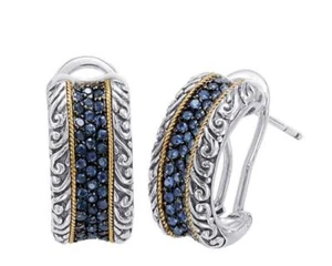 Ohrringe 18kt Gold und Sterling Silber mit blauem Saphir - Bild 1 von 1