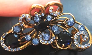  Neu Gold mit Saphir blau Kristall 2" Haarkralle Clip - Bild 1 von 1