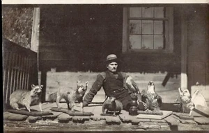 ThriftCHI ~ RPPC Man w His Taxidermy 'Pets' On Porch - Picture 1 of 2