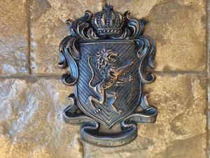 Shield Wall Plaque with Lion, Old World, Medieval,Crown, Cross, Fleur de Lis NEW - Picture 1 of 8