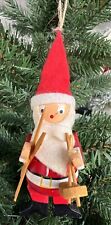 Vintage SILVESTRI Wooden Skiing Santa Christmas Ornament Hand Painted Repaired