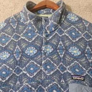 Patagonia Aztec Honeycomb Blue Synchilla Snap-T Fleece Jacket Coat Mens XL - Picture 1 of 10