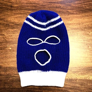 Vintage Youth Knit Ski Balaclava 70s Robber Mask Full Face 3 Hole Blue - Picture 1 of 6
