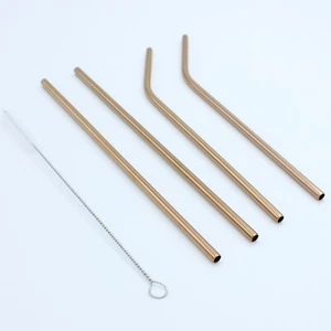 15-Piece Reusable Drinking Metal Straws Set Reflective Rose Gold Stainless Steel - Picture 1 of 6