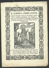 Lamina antigua grabado de San Andres Avelino holy card santino image pieuse