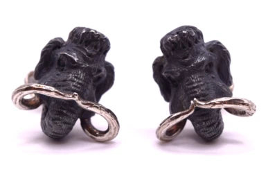 Deakin & Francis Sterling Silver Gray Enamel Wooly Mammoth Men's Cufflinks - Image 1 of 4