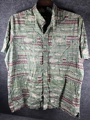 Coral Reef Hawaii Floral& Fish Print Short Sleeve Button Down Camp Shirt Mens XL - Image 1 of 4
