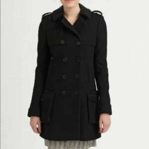 Joie Nori Double-Breasted Jacket Pea Coat Black size M Wool Blend #B857 - Picture 1 of 7