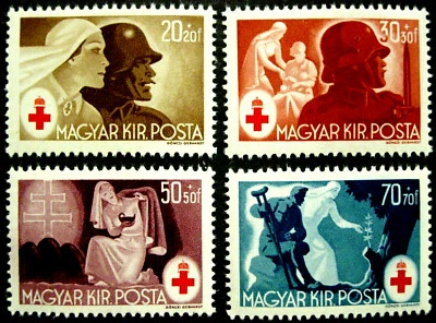 Hungría, 1944 semipostal, Scott B171-74, impuesto adicional para la Cruz Roja, 4 estampillas, MNH Foto 1 de 3