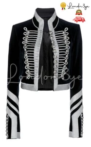 Velvet Military Jacket For Women, Women's Velvet Military Jacket In Black - Picture 1 of 8