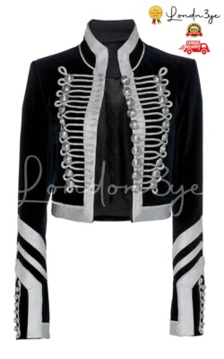 Velvet Military Jacket For Women, Women's Velvet Military Jacket In Black - Image 1 of 4