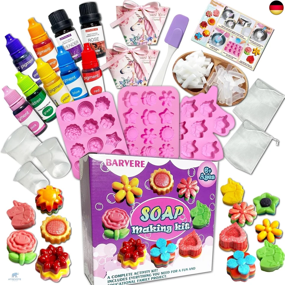 BARVERE Seife Selber Machen Kinder, 500g Seife, 19 Formen, 7 Pigment, 2