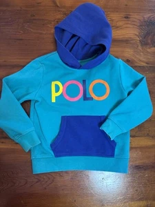 POLO RALPH LAUREN Boy’s Spectre Multi Color Logo Hoodie Aqua Blue Size 6 - Picture 1 of 6