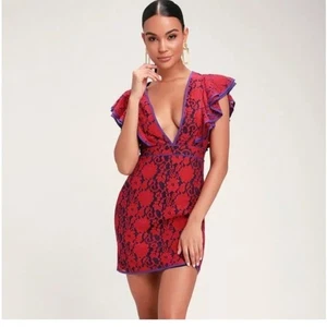 Lulu’s lila und rot Spitze Rüschen Minikleid Neu mit Etikett - Bild 1 von 12