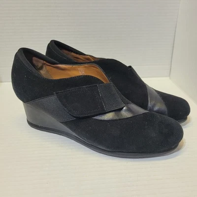 Talla 9.5 B - Zapato de cuña negro EARTHIES, cuero, gamuza/patente Bondy Foto 1 de 4