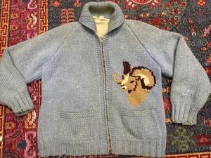 🔥 Pull vintage années 50 Cowichan tricot talon fermeture éclair bélier avant et poches arrière rare - Photo 1/10