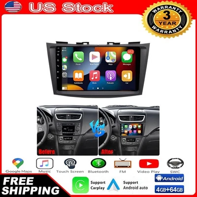 For Suzuki Swift 2010-2016 Carplay 9" Stereo Radio Android 15 GPS FM 4+64G W/CAM - Image 1 of 4