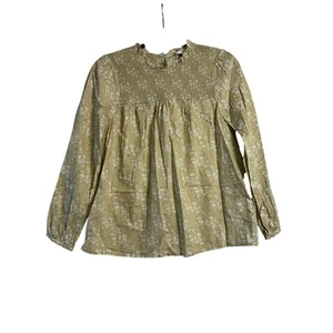 J. Crew Liberty London Green Formal Smocked Long Sleeve Top Sz S - Picture 1 of 7
