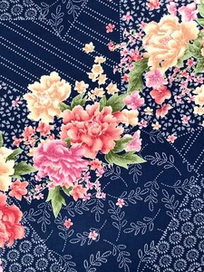 Rose Floral Crepe Fabric Apparel Blouse Weight Navy By the Yard - Picture 1 of 3