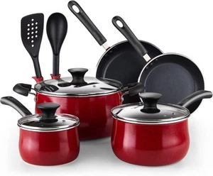 Cook N Home Töpfe und Pfannen Antihaftbeschichtet 10 Stück Bauchform Set, Marmor Rot - Bild 1 von 9