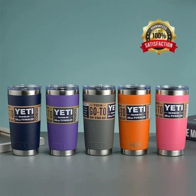 Rambler w/ YETI Lid 20oz Steel Vacuum Tumbler Stainless Mug Coffee MagSlider Cup