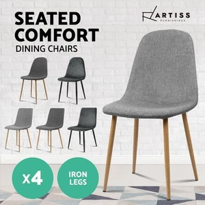 Artiss Dining Chairs Kitchen Chair Fabric Velvet Seat Cafe Modern Grey x4 - Picture 1 of 65