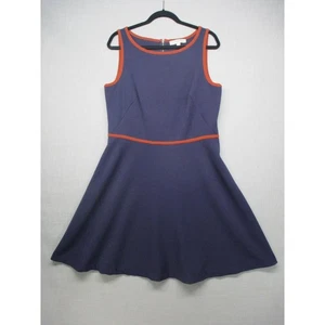 Ann Taylor Loft Blue Orange Trim Fit Flare Modern Chic Sleeveless Dress Size 14 - Picture 1 of 12