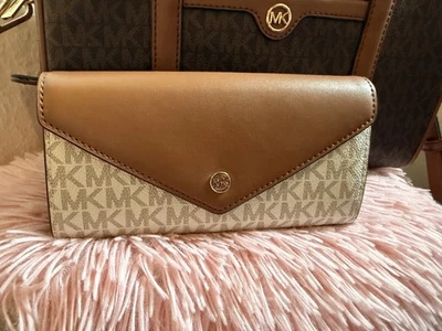 Michael Kors Geldbörse Jet Set Creme Braun Groß Original MK Portemonnaie - Bild 1 von 4