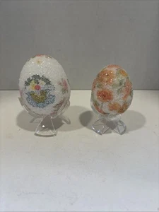 Vintage 2er Set handgefertigte gezuckerte Styroporeier mit Ständer - Bild 1 von 16