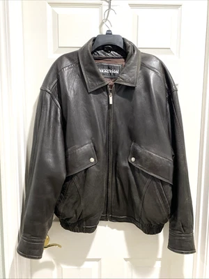 Vintage Kenneth Cole Reaction Men's XL Brown Leather Zip Bomber Jacket - Image 1 of 4