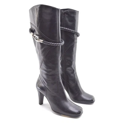 Womens Bronx West Ada Carabiner Heel Knee Boots 38 / 7.5 Black Leather Shoes New - Image 1 of 4