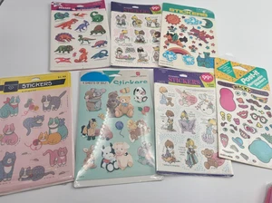 LOTE (7) PAQUETES PEGATINAS AÑOS 90 Precious Moments CARA LOCA Animales DINOSAURIOS NUEVO - Imagen 1 de 4