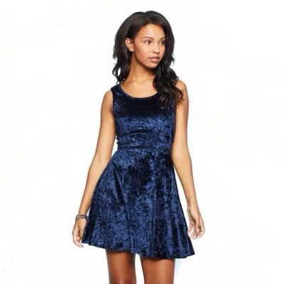Delia’s Emily Crushed Velvet Sleeveless Blue Mini Dress Sz Small Fit & Flare - Image 1 of 4