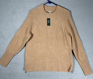 NWT LL Bean Crew Neck Sweater Women’s Size M Reg Waffle Knit Tan Cozy Lagenlook - Picture 1 of 13