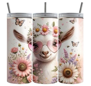 Baby Goats Flower Floral Butterfly 20oz Tumbler Insulated Travel - Picture 1 of 3