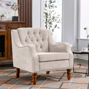 Accent Chair with Arms for Living Room, Modern Tufted Single Sofa Armchair-Beige - Picture 1 of 16